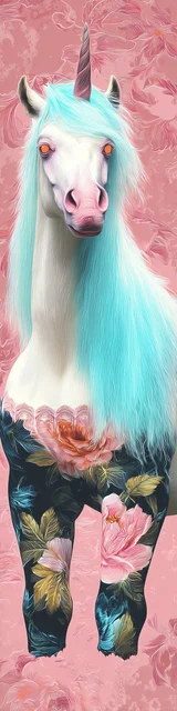 Free dragon bookmark with a unicorn and flower-covered legs